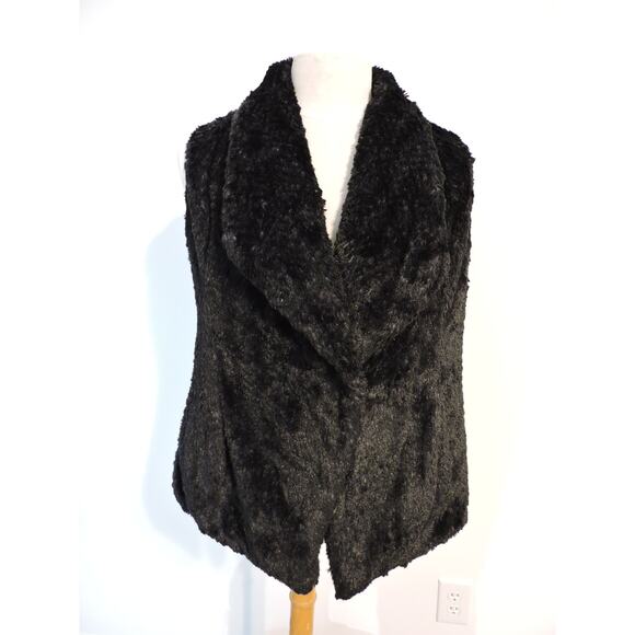 Wildflowers Black Faux Fur Vest with Pockets Size M - Picture 3 of 7